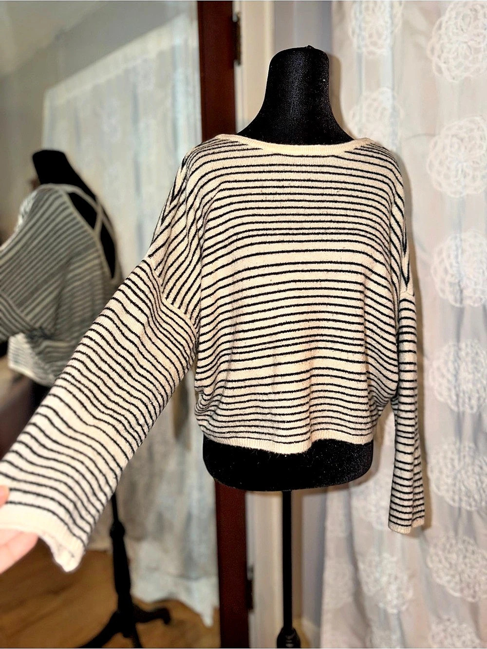 Billabong Sol Time Stripe Sweater Cream & Black Medium